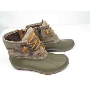 Sperry Saltwater Heavy Linen OLIVE Duck Boots Waterproof Rain Boots Women Size 7